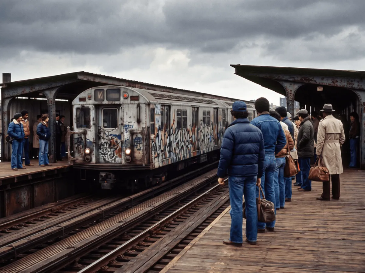 Graffiti-bemalter U-Bahn-Wagen in New York, frühe 80er